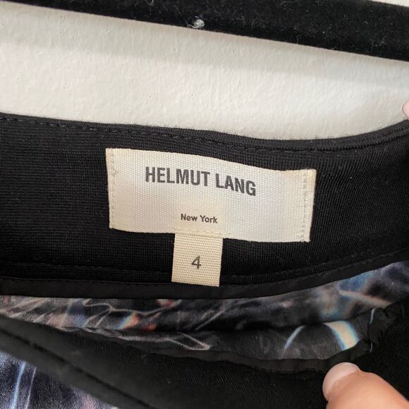 Helmut Lang SILK Cellophane Print Faux Tulip Hem Wrap Skirt Black Silver & Blue - Picture 7 of 12